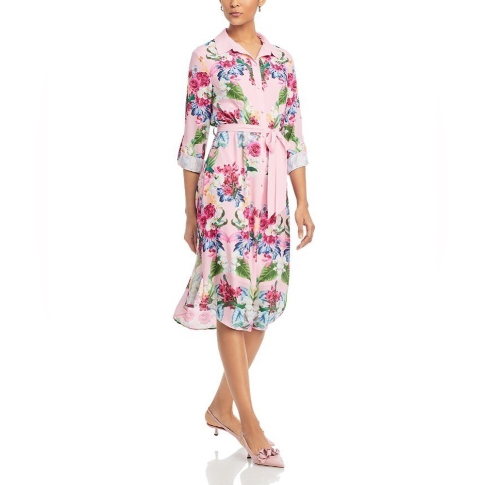 T Tahari Rose Pink Floral Midi Dress XS - Picture 2 of 8